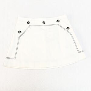 Zara Navy Style Mini Skirt Conference Cream Blue Button Size L NWT